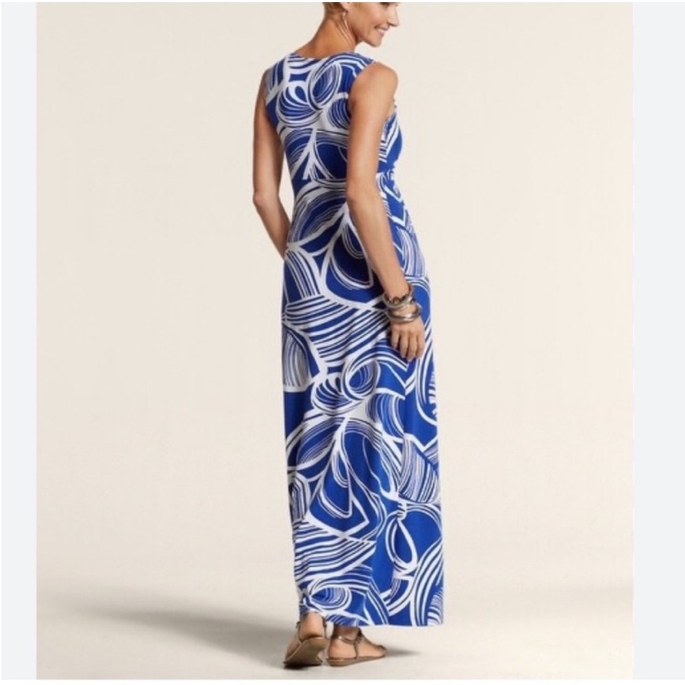 Chico’s Maxi Dress Cotton Abstract Print Sleeveless V Neck Empire Waist 1 Medium - Picture 2 of 6